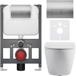 Cerano - Komplett WC szett Basic/Cesso - matt fehér - WC nyomógomb Modulo/Silver - fali - alacsony modul - falsík előtti beépítés - 49x36 cm (CER-8050BD86194)