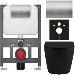 Cerano - Falba épített WC szett Cesso - matt fekete - Prime/Modulo nyomógomb, ezüst - fali - alacsony modul - falsík előtti/gipszkarton - 49x36 cm (CER-8050BD86239)