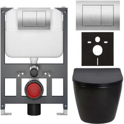 Cerano - Falba épített WC szett Cesso - fényes fekete - Prime/Maxio nyomógomb, ezüst - fali - alacsony modul - falsík előtti/gipszkarton - 49x36 cm (CER-8050BD86314)