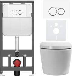 Cerano - Fali WC bidével Basic/Cronus Standard - fényes fehér - WC nyomógomb Dualo/White - fali - falba szerelhető - falsík előtti - 59, 3x38, 4 cm (CER-8050BD86423)