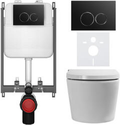 Cerano - Fali WC bidével Cronus Premium - fényes fehér - Prime/Dualo gomb, fekete - fali szereléshez - 59, 3x38, 4 cm (CER-8050BD86471)