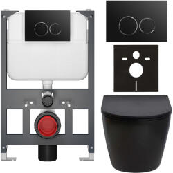 Cerano - Falba épített WC szett Cesso - matt fekete - Prime/Dualo nyomógomb, fekete - fali - alacsony modul - falsík előtti/gipszkarton - 49x36 cm (CER-8050BD86339)