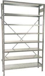  Horganyzott, teljes fémből készült STOW állvány 300x130x30 cm - 8 polc, teherbírás 1280 kg - ALAP MODUL