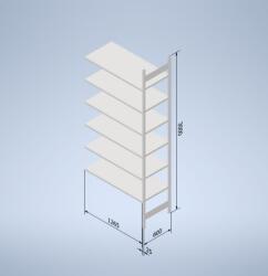  Horganyzott, teljes fémből készült STOW állvány 300x130x60 cm - 8 polc, teherbírás 1280 kg - KIEGÉSZÍTŐ MODUL