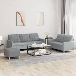 vidaXL Set de canapele cu perne, 3 piese, gri deschis, textil GartenMobel Dekor (3201314) Canapea