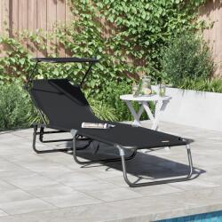 vidaXL Sezlong pliabil cu copertina Negru 600D material Oxford GartenMobel Dekor (42003129)