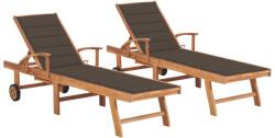 vidaXL Sezlonguri cu perna gri taupe, 2 buc. , lemn masiv de tec GartenMobel Dekor (3073194)