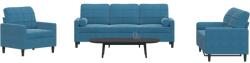 vidaXL Set de canapele cu perne/rulouri, 3 piese, albastru, catifea GartenMobel Dekor (3278380) Canapea