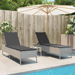 vidaXL Set de sezlonguri, 3 piese, cu perna, poliratan gri deschis GartenMobel Dekor (3284268)