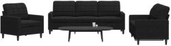 vidaXL Set de canapele cu perne, 3 piese, negru, catifea GartenMobel Dekor (3278356) Canapea