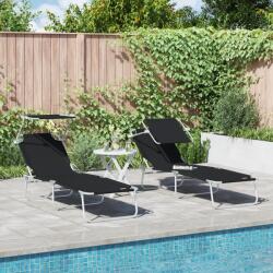 vidaXL Sezlonguri Pliabile 2 buc cu Copertina Neagra din material Oxford 600D GartenMobel Dekor (42003060)