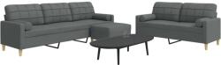 vidaXL Set canapele cu taburet si perne, 3 piese, gri închis, textil GartenMobel Dekor (3278344) Canapea