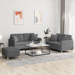 vidaXL Set de canapele cu perne, 3 piese, gri închis, textil GartenMobel Dekor (3202111) Canapea