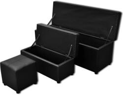 vidaXL Set bancheta depozitare, piele eco, taburet pt. picioare, negru, 3 buc GartenMobel Dekor (241106)