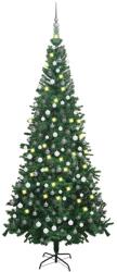 vidaXL Brad de Craciun pre-iluminat cu set globuri, verde, 240 cm, L GartenMobel Dekor (3077663)