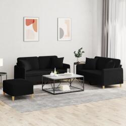 vidaXL Set de canapele cu perne, 3 piese, negru, textil GartenMobel Dekor (3202114) Canapea