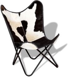vidaXL Scaun tip fluture, negru si alb, piele de vaca naturala GartenMobel Dekor (243729)
