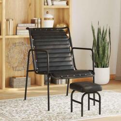 vidaXL Fotoliu de relaxare cu suport picioare, negru, piele naturala GartenMobel Dekor (323729)
