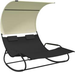 vidaXL Sezlong balansoar plaja dublu/baldachin, negru/crem, textilena GartenMobel Dekor (317587)