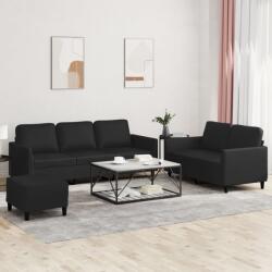 vidaXL Set de canapele cu perne, 3 piese, negru, piele ecologica GartenMobel Dekor (3201765) Canapea