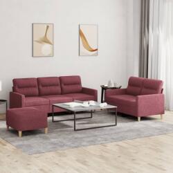 vidaXL Set canapea cu perne, 3 piese, rosu vin, material textil GartenMobel Dekor (3201614) Canapea