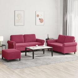 vidaXL Set canapea cu perne, 3 piese, rosu vin, catifea GartenMobel Dekor (3202224) Canapea