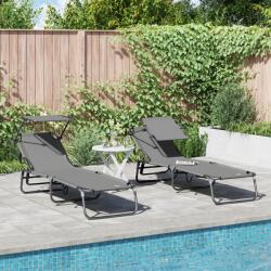vidaXL Set de 2 sezlonguri pliabile cu baldaquin Gri din material Oxford 600D GartenMobel Dekor (42003137)
