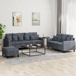 vidaXL Set de canapele cu perne, 3 piese, gri închis, catifea GartenMobel Dekor (3201731) Canapea
