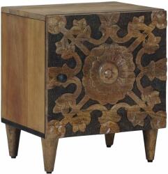vidaXL Noptiera maro din lemn masiv de mango, 40 x 33, 5 x 46 cm, model floral (4018328)