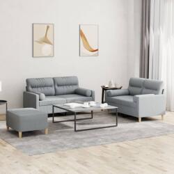 vidaXL Set de canapele cu perne, 3 piese, gri deschis, textil GartenMobel Dekor (3201592) Canapea