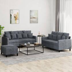 vidaXL Set de canapele cu perne, 3 piese, gri închis, catifea GartenMobel Dekor (3201711) Canapea