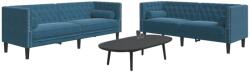 vidaXL Set canapele Chesterfield perne rulou 2 piese albastru catifea GartenMobel Dekor (3209299) Canapea
