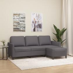 vidaXL Canapea cu 3 locuri si taburet, gri, 180 cm, piele ecologica GartenMobel Dekor (3201124) Canapea