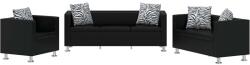 vidaXL Set canapele 3 si 2 locuri si fotoliu, negru, piele artificiala GartenMobel Dekor (272179) Canapea