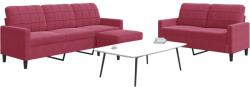 vidaXL Set canapea cu perne, 3 piese, rosu vin, catifea GartenMobel Dekor (3278405) Canapea