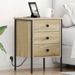 vidaXL Noptiera stejar sonoma cu 3 sertare si statie de incarcare, 42x41x61 cm (859482)