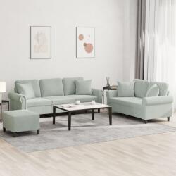 vidaXL Set de canapele, 3 piese, cu perne, gri deschis, catifea GartenMobel Dekor (3202280) Canapea