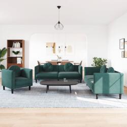 vidaXL Set canapea cu perne, 3 piese, verde închis, catifea GartenMobel Dekor (3209249) Canapea