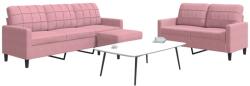 vidaXL Set de canapele cu perne, 3 piese, roz, catifea GartenMobel Dekor (3278404) Canapea