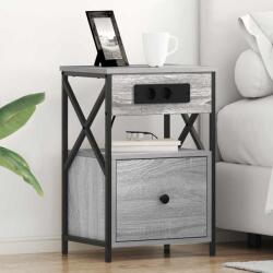 vidaXL Set 2 noptiere gri sonoma 40x31x60 cm din lemn compozit cu statie de incarcare (859497)