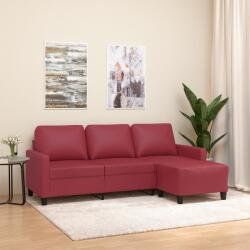 vidaXL Canapea cu 3 locuri si taburet, rosu vin 180 cm piele ecologica GartenMobel Dekor (3201027) Canapea