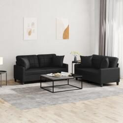 vidaXL Set de canapele cu perne, 2 piese, negru, piele ecologica GartenMobel Dekor (3201368) Canapea