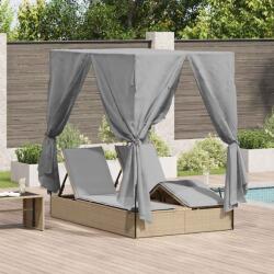 vidaXL Sezlong dublu cu perdele Gri 205 x 129 x 200 cm poliratan GartenMobel Dekor (3376130)