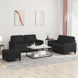 vidaXL Set de canapele cu perne, 3 piese, negru, piele ecologica GartenMobel Dekor (3201413) Canapea
