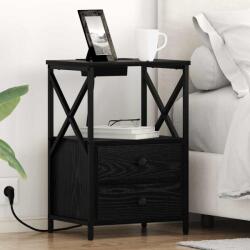 vidaXL Noptiera stejar negru cu 2 sertare si statie de încarcare, 40x31x60 cm (859560)