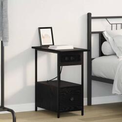 vidaXL Noptiera stejar negru 60x30x61 cm cu priza si sertar, lemn compozit (859595)