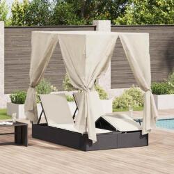 vidaXL Sezlong dublu cu perdele Alb cald 205 x 129 x 200 cm poliratan GartenMobel Dekor (3376127)