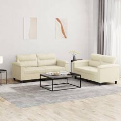 vidaXL Set de canapele cu perne, 2 piese, crem, piele ecologica GartenMobel Dekor (3202363) Canapea