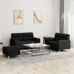 vidaXL Set de canapele cu perne, 3 piese, negru, textil GartenMobel Dekor (3201596) Canapea