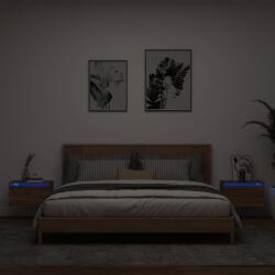 vidaXL Noptiere montate pe perete cu lumini LED, 2 buc. , stejar maro GartenMobel Dekor (836839)